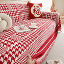 Chenille Houndstooth Couch Cover, Chaise Lounge Blanket Cover, Sectional Couch Scratch Protector