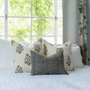 Aster Floral Block Printed Pillow Cover | Blue, Brown | Lumbar
