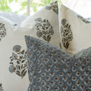 Aster Floral Block Printed Pillow Cover | Blue, Brown | Long Lumbar