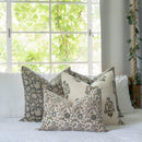 Mirelle Floral Block Printed Pillow Cover | Blue, Green, Burgundy | Lumbar
