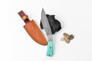 Damascus Steel Drop Point Outdoor Chopping Tool | Azure Turquoise Resin Handle TK-118