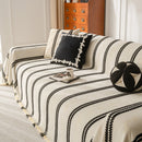 Boho Couch Throw Blanket with Textured Stripes, Sofa Cover for Living Room Decor