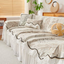 Farmhouse Ruffled Lace Sofa Slipcover Vintage Furniture Protector with Botanical Print