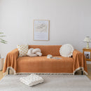 Boho Herringbone Sofa Throw Blanket with Pom Pom Tassels Stylish Furniture Slipcover