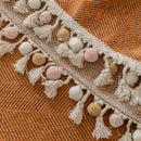 Boho Herringbone Sofa Throw Blanket with Pom Pom Tassels Stylish Furniture Slipcover