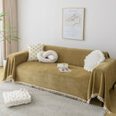 Couch Cover Sectional L Shape Chenille Herringbone Couch Throw Cover with Tassel Pom-Poms for Pets