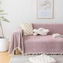 Couch Cover Sectional L Shape Chenille Herringbone Couch Throw Cover with Tassel Pom-Poms for Pets