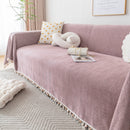 Couch Cover Sectional L Shape Chenille Herringbone Couch Throw Cover with Tassel Pom-Poms for Pets