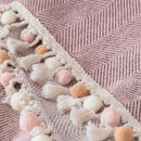 Boho Herringbone Sofa Throw Blanket with Pom Pom Tassels Stylish Furniture Slipcover