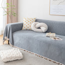 Couch Cover Sectional L Shape Chenille Herringbone Couch Throw Cover with Tassel Pom-Poms for Pets
