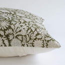 Jardim Floral Block Printed Pillow Cover | Olive Green | Lumbar