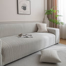 Plush Fleece Sofa Slipcover with 3D Wheat Pattern, Cozy High-Stretch Couch Cover