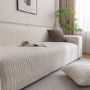 Plush Fleece Sofa Slipcover with 3D Wheat Pattern, Cozy High-Stretch Couch Cover