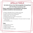 3.6 Volt Lithium-Ion Rechargeable Screwdriver with 45 Pieces Accessory Set - DT4944