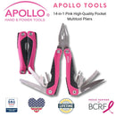 14-in-1 Pink High-Quality Pocket Multitool Pliers. Great for Outdoors, Camping, Fishing  --DT5015P
