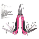 14-in-1 Pink High-Quality Pocket Multitool Pliers. Great for Outdoors, Camping, Fishing  --DT5015P