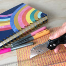 Ergonomic Stainless Steel, Lightweight, Foldable Black Utility Knife with Carabiner Clip and Fast-Change Blade - DT5017