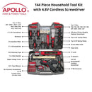 144 Piece Household Tool Kit with 4.8V Cordless Screwdriver - DT8422
