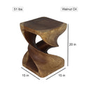 Haussmann Double Twist Wood End Table 15x15x20 in Height Walnut Oil