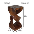 Haussmann Wood Double Twist End Table 12x12x26 in Height Walnut Oil
