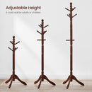 Adjustable Height Solid Wood Coat Rack with 10 Hooks in Dark Brown Finish