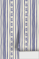 Daisy Chain Stripe Wallpaper, beige and blue