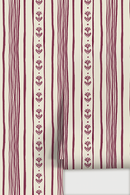 Daisy Chain Stripe Wallpaper, beige and eggplant purple