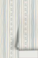 Daisy Chain Stripe Wallpaper, beige and light blue