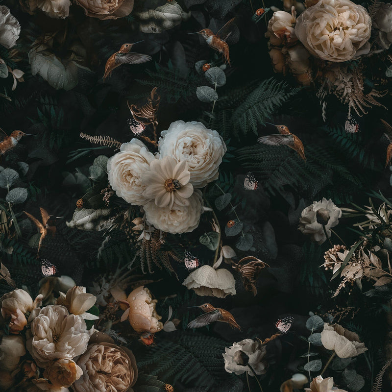 Dark Background Cream Floral Wallpaper