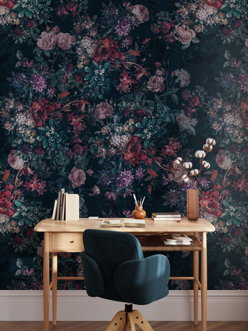 Dark Background Pink Flower Wallpaper - Moody Wallpaper