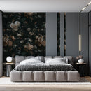 Dark Background Cream Floral Wallpaper