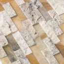 DaVinci 3D Onyx Travertine Ledger 3D Panel 6"x24" Honed and Split-face mixed Natural Wall Tile angle closeup view