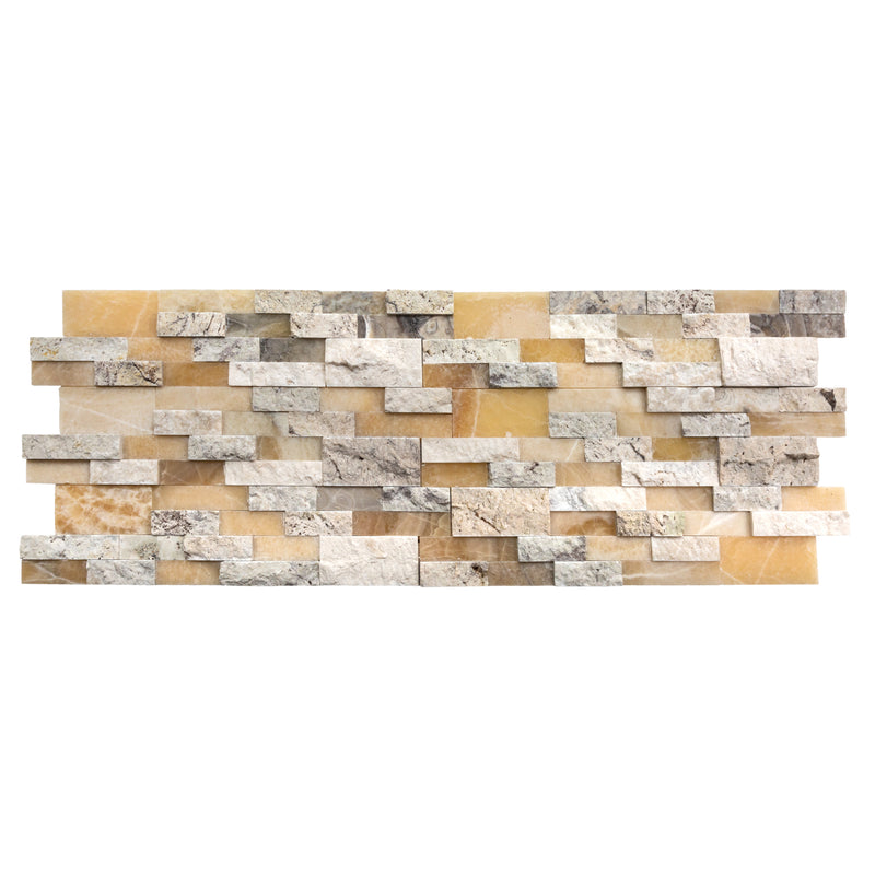 Davinci 3D Panel 6x24 Natural Travertine Onyx Wall Tile Honed splitface mixed multiple top view