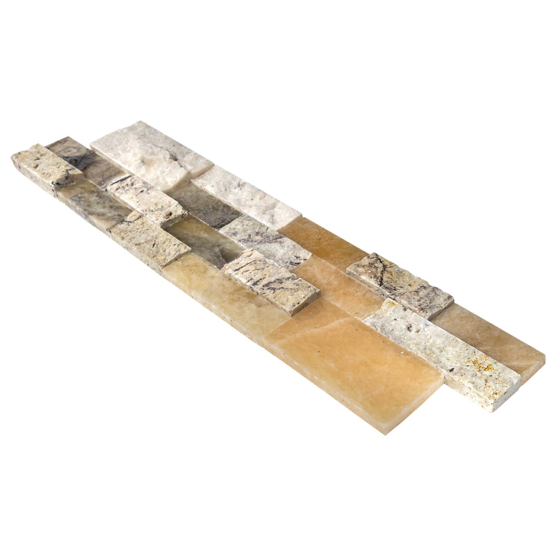 Davinci 3D Panel 6x24 Natural Travertine Onyx Wall Tile Honed splitface mixed single angle view