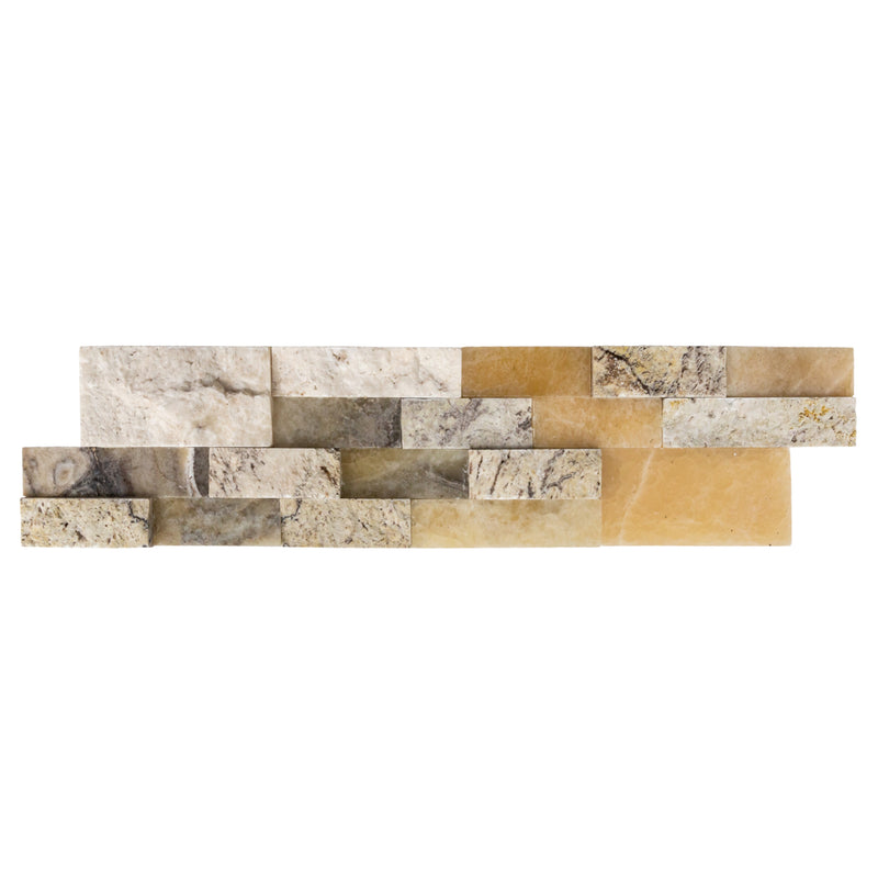 Davinci 3D Panel 6x24 Natural Travertine Onyx Wall Tile Honed splitface mixed single top view