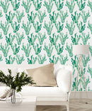 Contemporary White Wallpaper with Cactus Chic