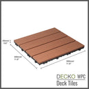 Deck Tiles - Premium WPC Interlocking - BROWN | DECKO (11.8" x 11.8" x 0.8" tile) - (One Piece)