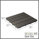 Deck Tiles - Premium WPC Interlocking - CHARCOAL | DECKO (11.8" x 11.8" x 0.8" tile) - (One Piece)