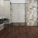 WPC Vinyl Rigid Core 9" Width 60" RL 8.5mm Thick, 1.5mm IXPE, Deep Espresso, Romulus Floors - Mazzia Collection bath view