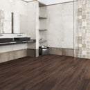 WPC Vinyl Rigid Core 9" Width 60" RL 8.5mm Thick, 1.5mm IXPE, Deep Espresso, Romulus Floors - Mazzia Collection bath view 3