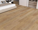 SPC Vinyl Rigid Core 7" Width 60" RL, 7mm Thick, 1.5mm IXPE Demure Natural Meraki Floors - Mazzia Collection Product shoot bedroom view