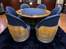 Dark Navy Blue Wine Barrel Poker Set with Removable Dining Top - Game Table & Barrel Chair - Wine Barrel Table for Dining and Poker