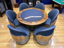 Dark Navy Blue Wine Barrel Poker Set with Removable Dining Top - Game Table & Barrel Chair - Wine Barrel Table for Dining and Poker