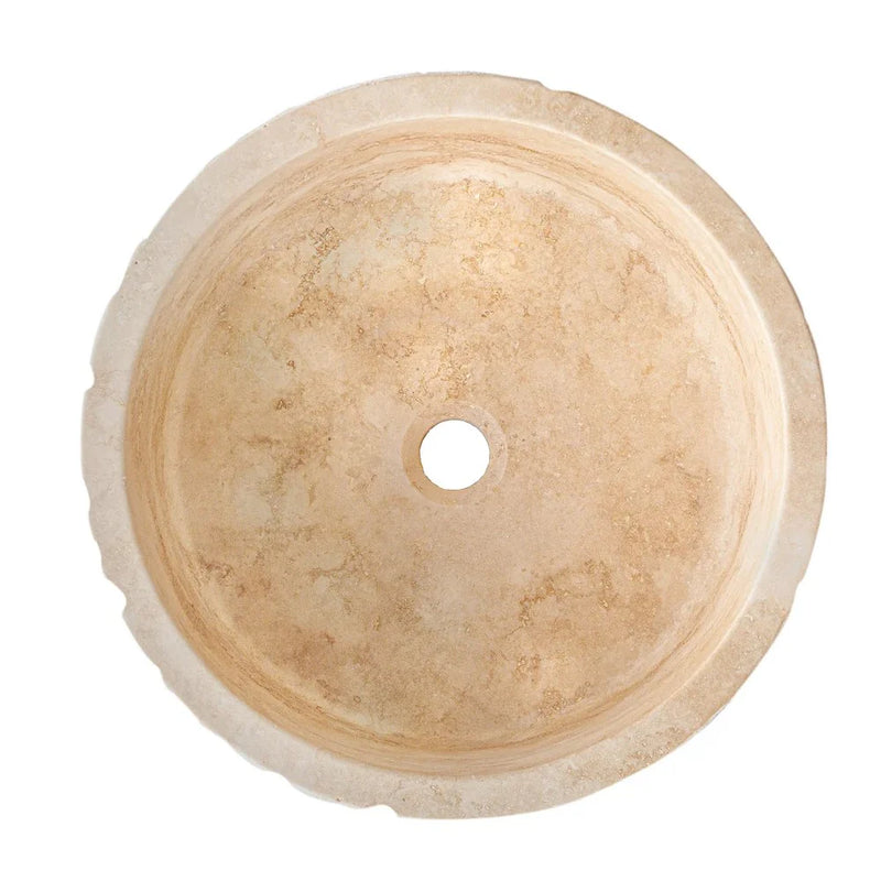 Denizli Beige Travertine Rustic Stone Round Above Vanity Bathroom Sink (D)16" (H)6" top view