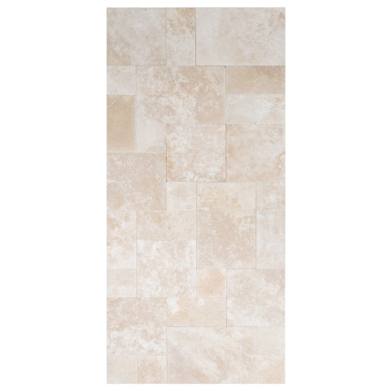 Denizli Beige Antique Pattern Travertine Tile - Full Truckload brushed and chiseled product shot top view