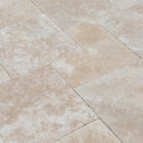 Denizli Beige Antique Pattern Travertine Tile - Full Truckload brushed and chiseled closeup view