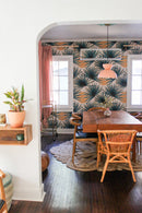 Palm Deco Wallpaper, blue and orange