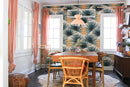 Palm Deco Wallpaper, blue and orange
