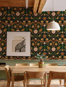 Folkie Birdie Wallpaper, black, orange and green
