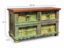 Indian Painted Wood Trunk with Distressed Finish - 40 x 19 x 24 in